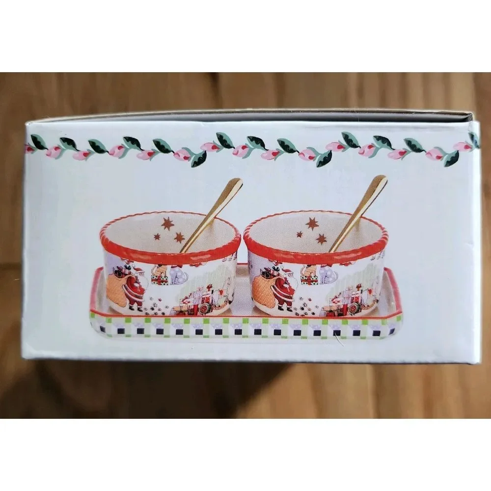 Cath Kidston Condiment Pot Set‎ With Gold Spoons & Ceramic Tray